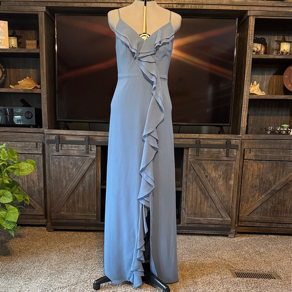 Elegant Blue Ruffle Maxi Dress